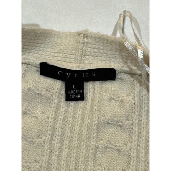 Cyrus Open Front Cable Knit Cardigan Sweater Cream Ivory Size L Long Cozy - Picture 6 of 8